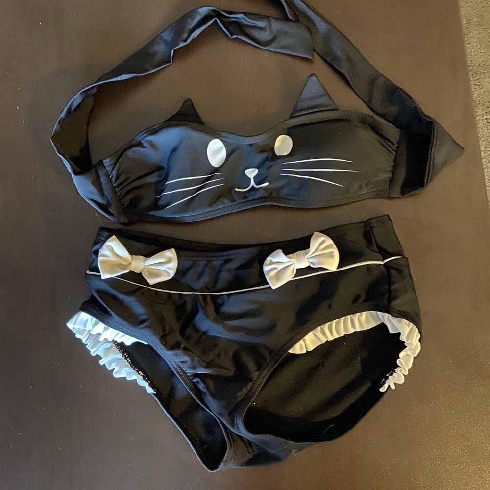 Hot Topic Black Cat Two Piece Bathing Suit